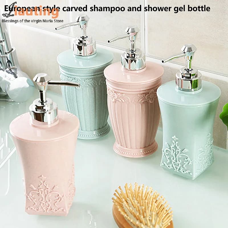 400ml Macchiato Intagliato Pompa Vuota Riutilizzabile Bagno Shampoo Bottiglie di Gel Doccia Dispenser di Sapone Liquido Dispenser di Gel da Bagno Presse