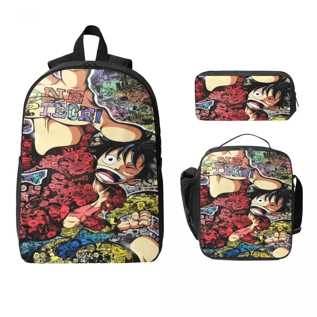 Set Zaino, Borsa Pranzo e Astuccio Luffy One Piece per Bambini/e - Zainetto Kawaii per la Scuola