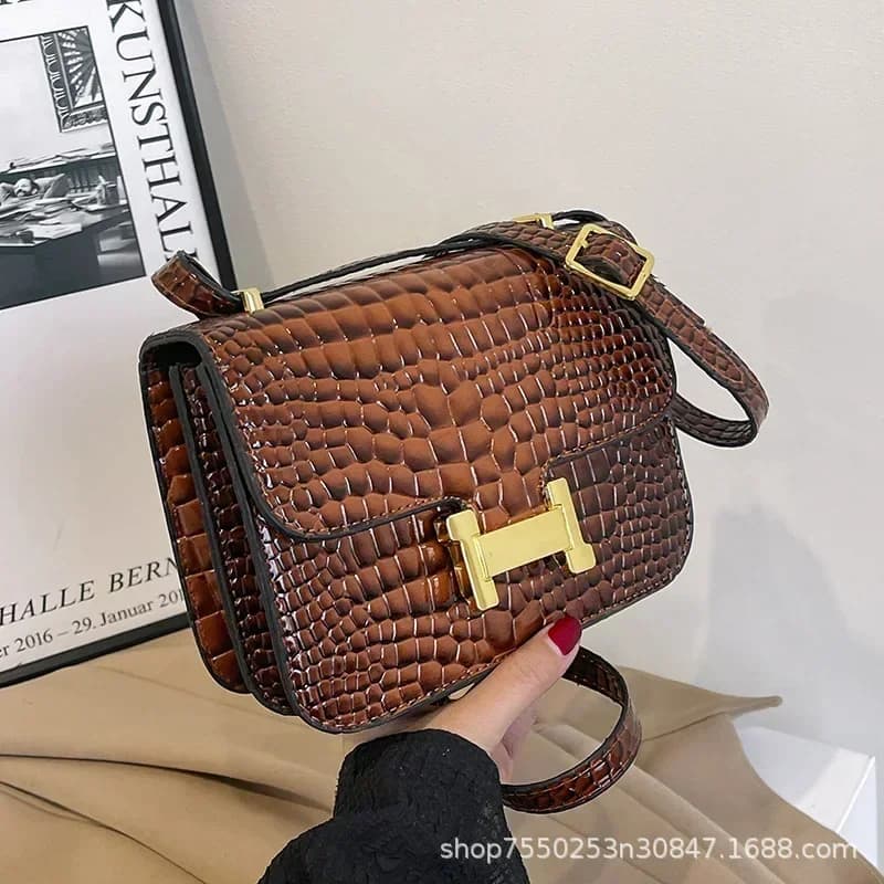 Women's Niche Fashion Bag 2026 - New Small Square Premium Faux Leather Crocodile, Single Shoulder/Crossbody/Armpit