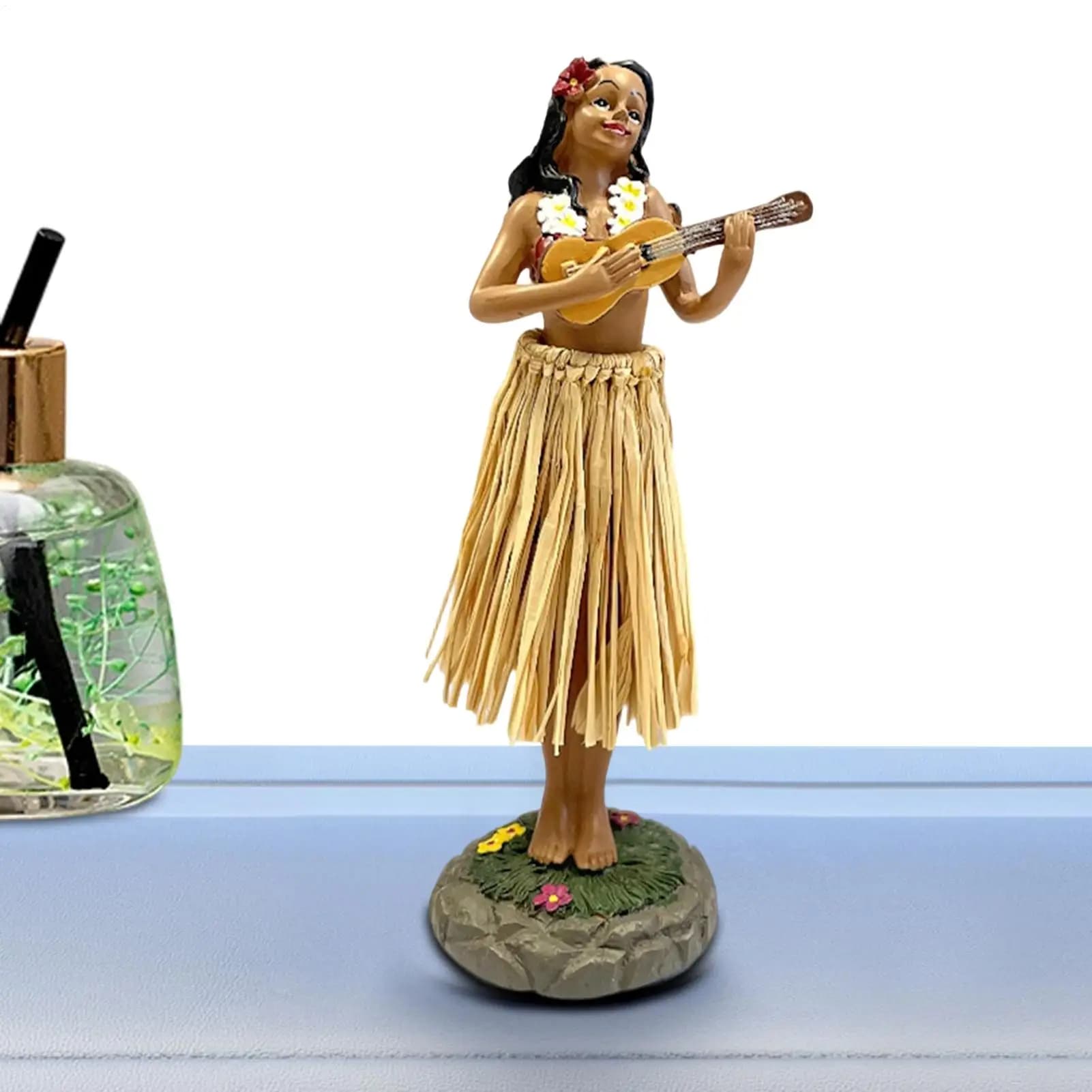 1 Pezzo Bambola Decorativa da Cruscotto Ragazza Hawaiana Danzante che Suona il Ukulele, Ballerina Hawaiana con Chitarra, Bambola Danzante per Decorazioni Casa e Auto