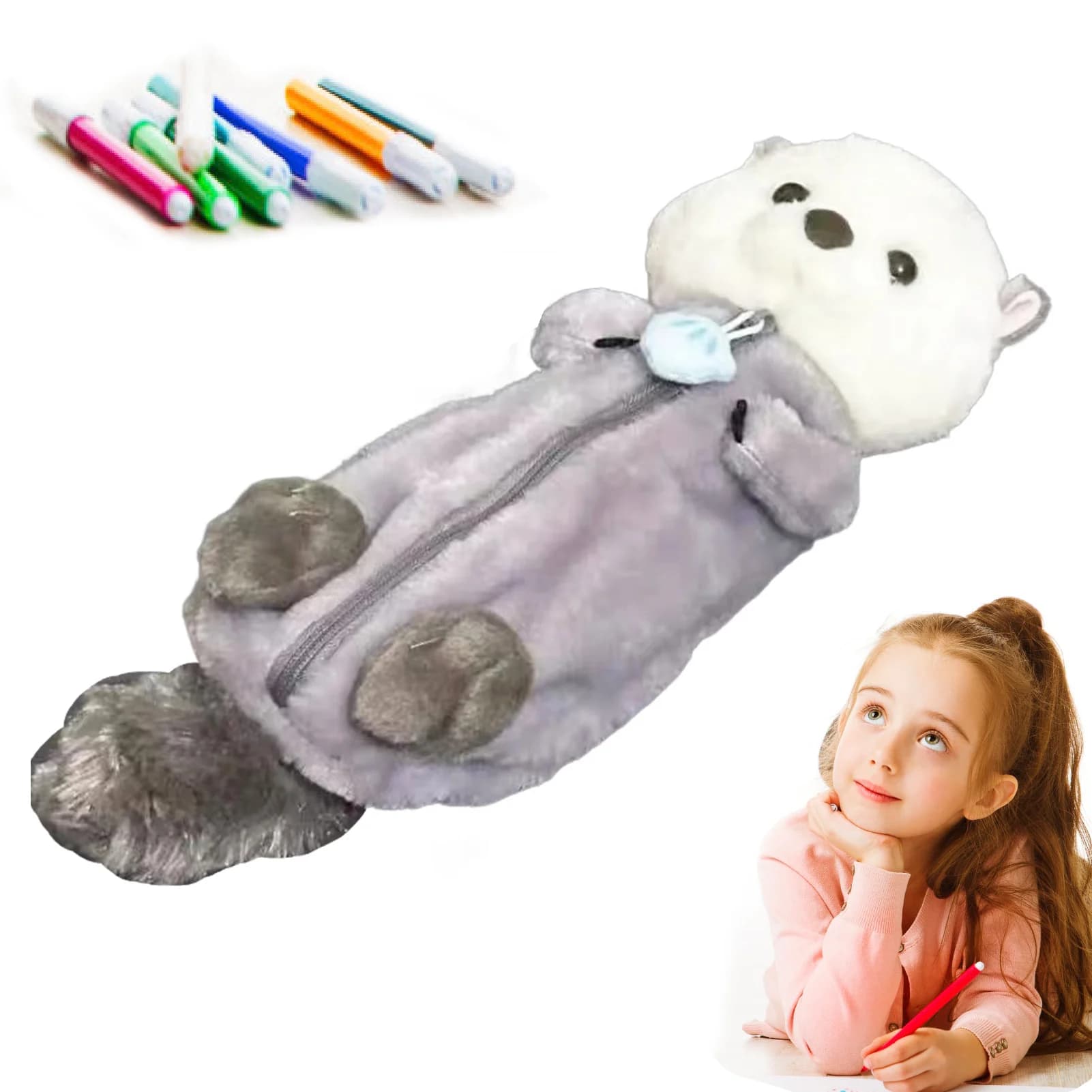 Astuccio creativo per matite in peluche, morbido e carino, per alleviare lo stress, in stile Kawaii, per materiale scolastico per bambini