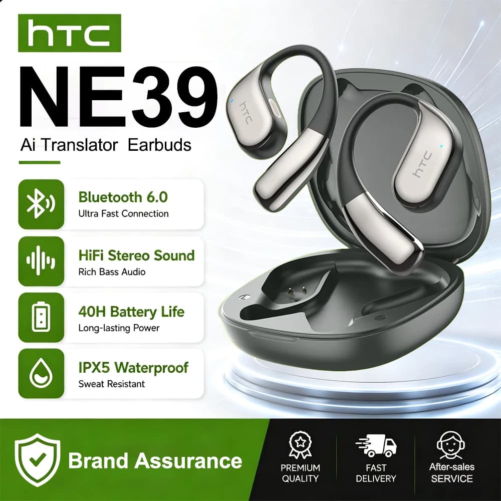 HTC NE39 AI Translate Earphone Wireless Bluetooth Earphones Long Battry Life TWS Sport Open Ear Headphones With Mic HD Call