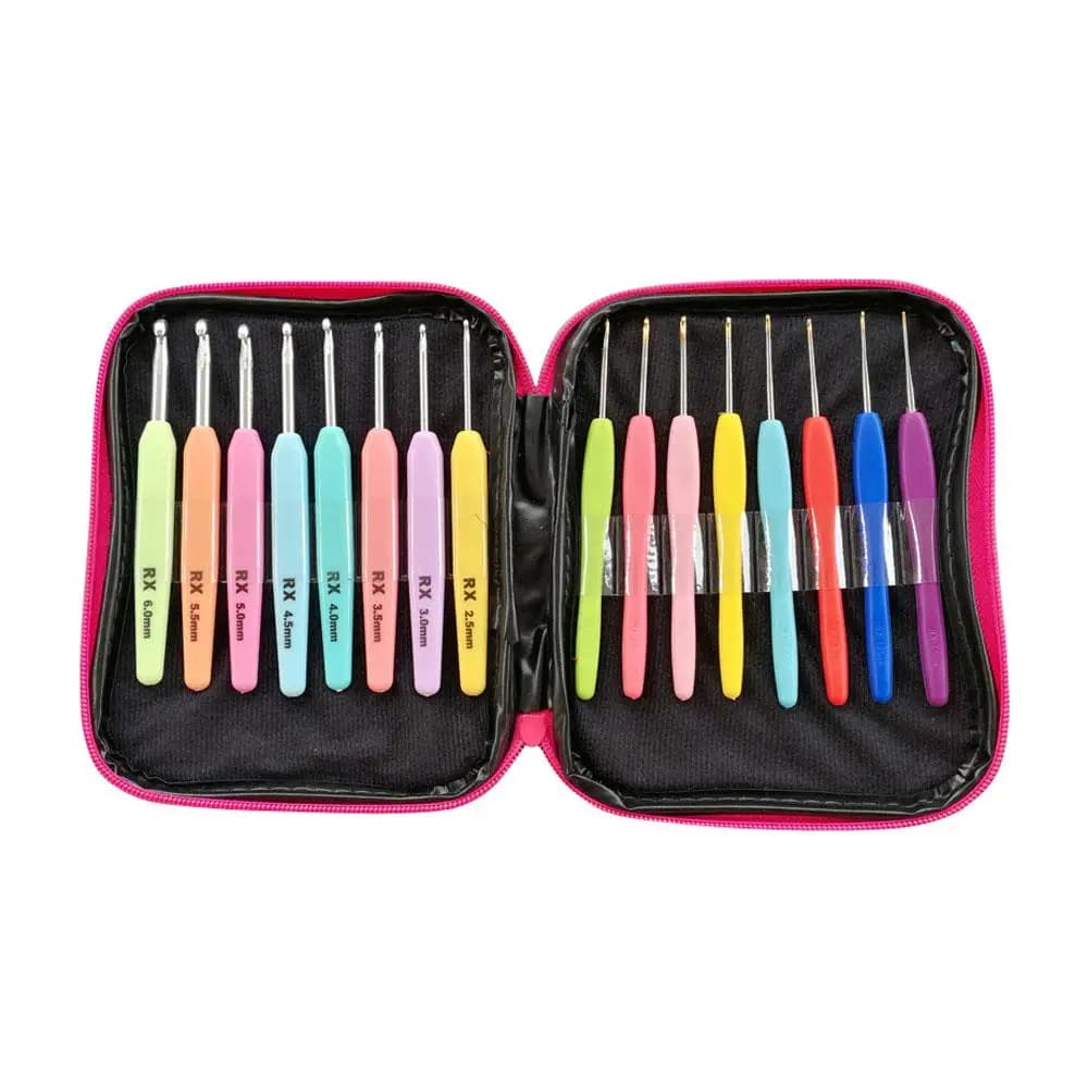 Knitting tools Crochet hook soft plastic handle aluminum oxide crochet combination set fine to thick soft handle PU packaging