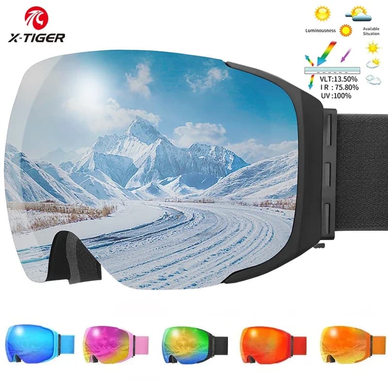 X-TIGER Occhiali da sci Occhiali da snowboard magnetici invernali antiappannamento Occhiali UV400 Occhiali da sci a doppio strato Occhiali da sci