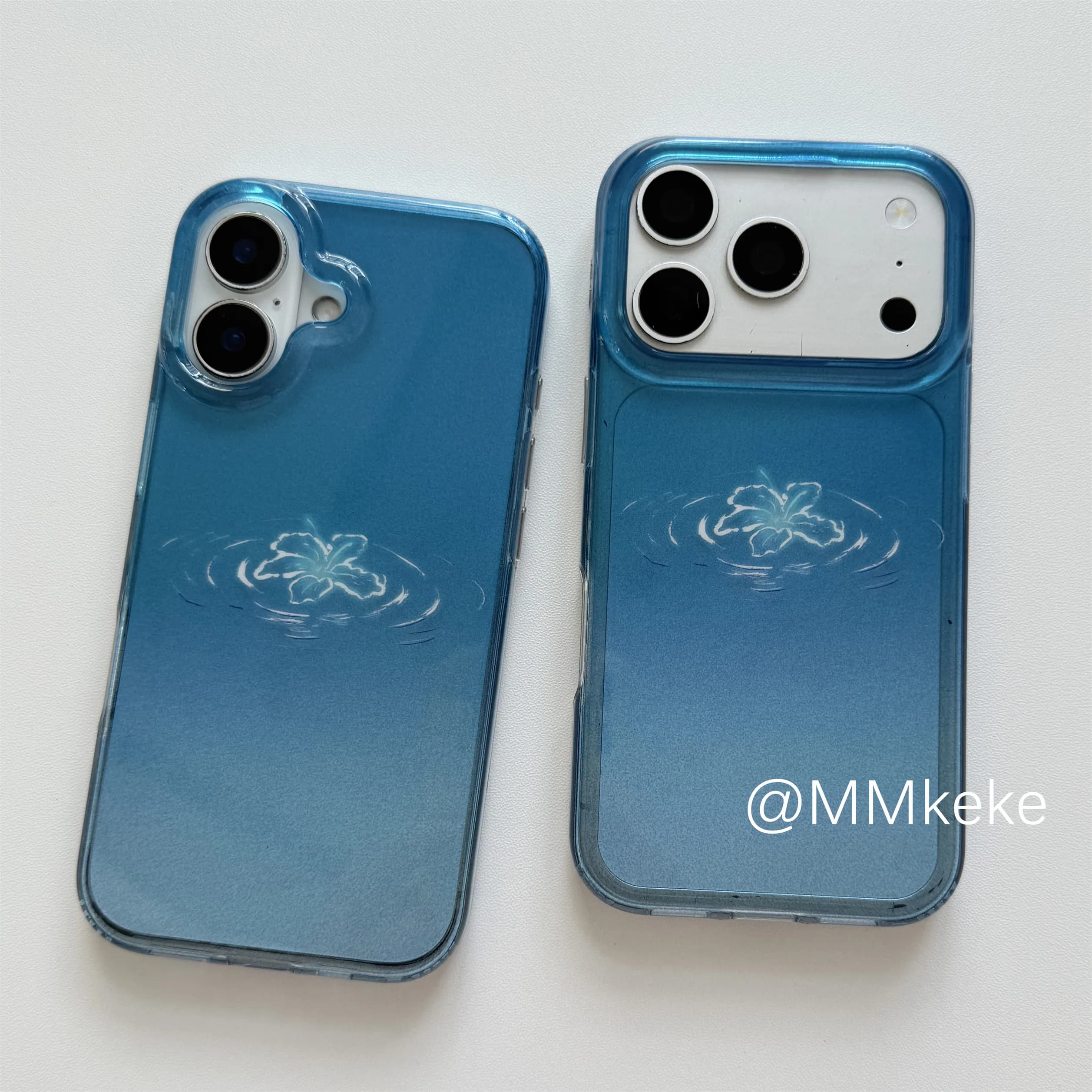 Korean ins Water Ripple Blue Lily Flower Phone Case For iPhone 17Air 16 15 14 13 12 11 Pro Max Mini XR XS MAX 7 8 Plus Y2K Cover
