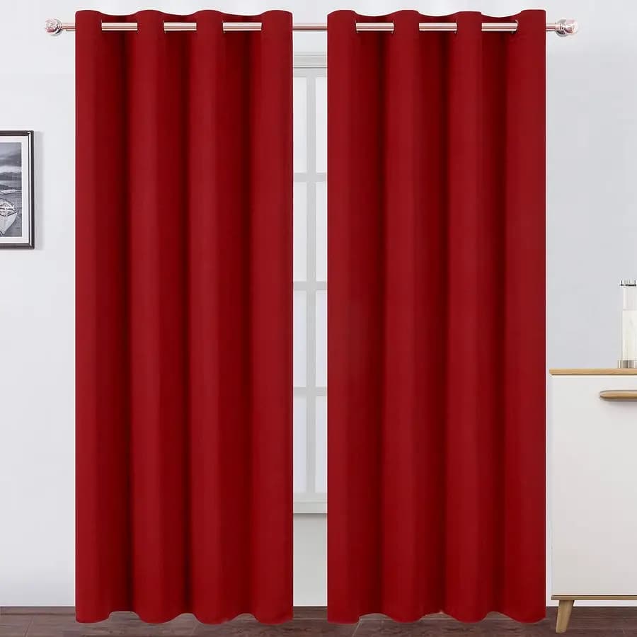 Red Curtains 52 x 84 Inches, Set of 2 Dark Panels Thermal Insulating For Bedroom