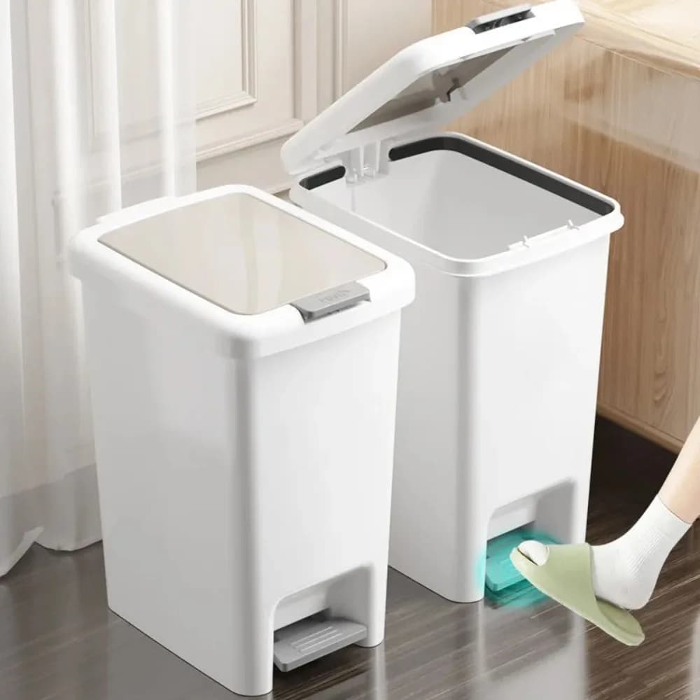 Pattumiera con pedale in plastica a doppia apertura per bagno, cucina, soggiorno, dormitorio, ufficio - Pattumiera a pedale