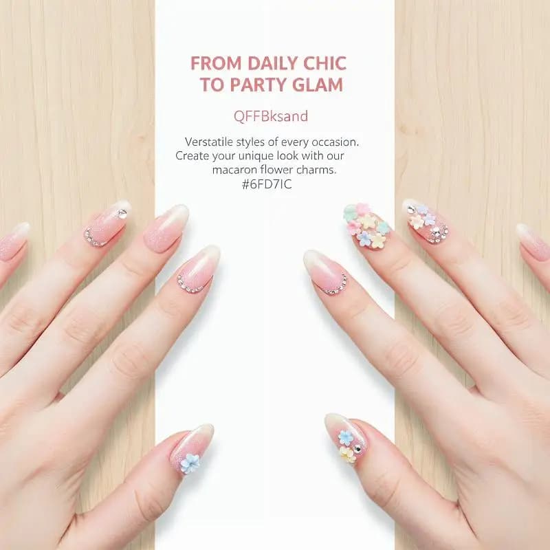 Charm 3D in Flower Shape Macaron in Pastel Colors with Storage Box at 6 Departments, Perfect for Fai-da-Te Nail Design and Home Use or Professional