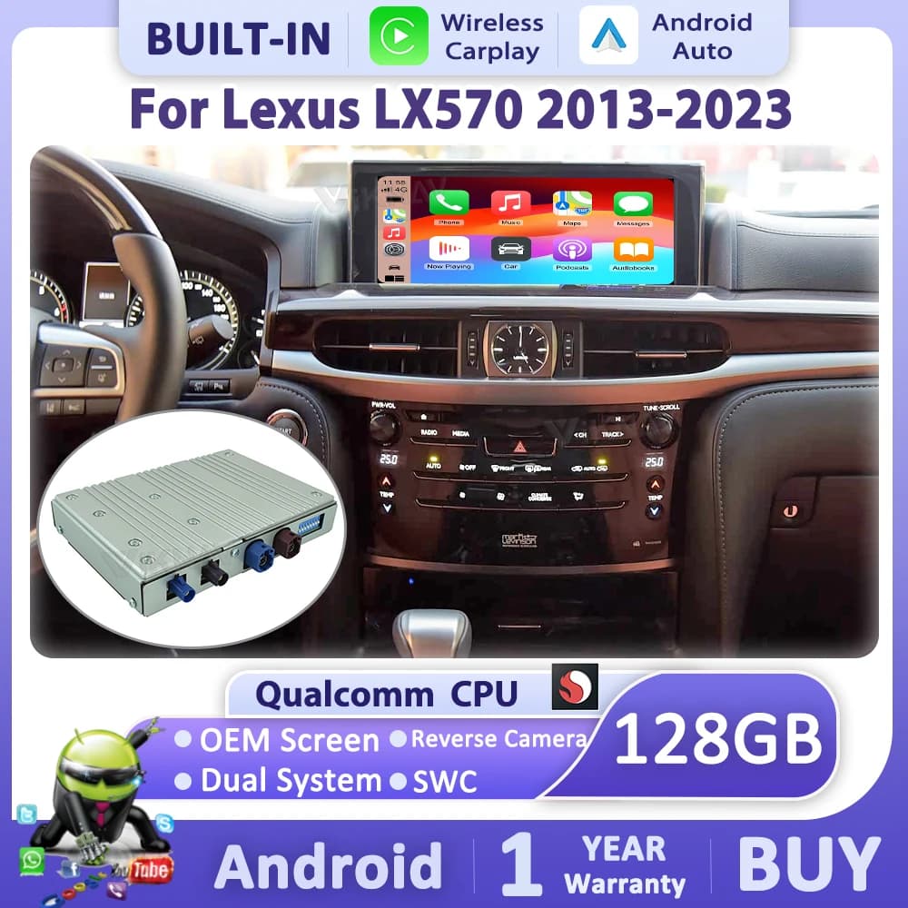 Android Box for Lexus LX570 2013-2023 Wireless CarPlay Decoder Box Android Auto GPS Navigation Original Screen Upgrade Player