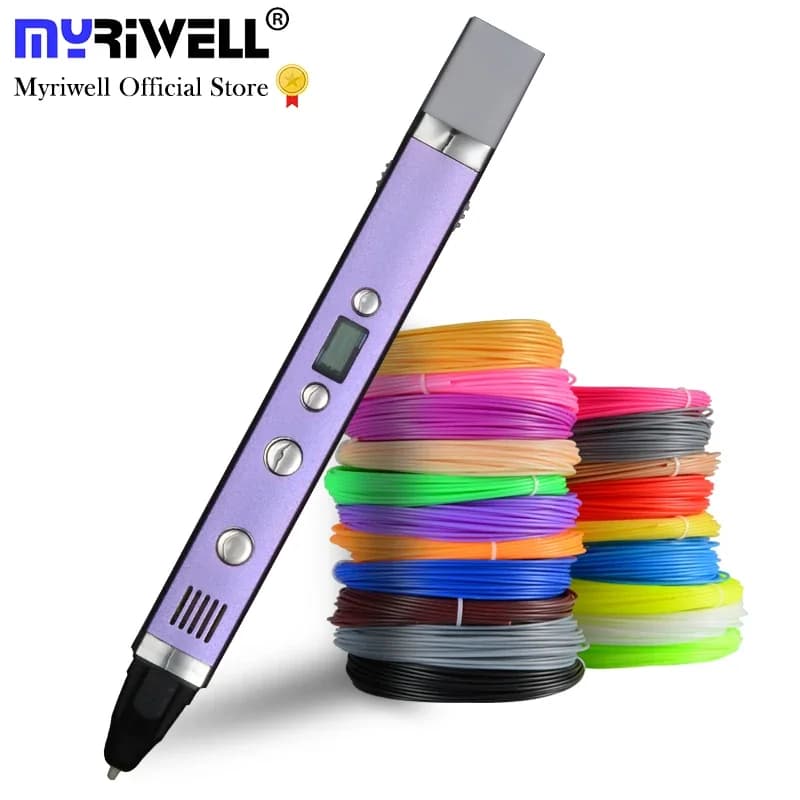 Myriwell 1.75mm ABS/PLA 3D Pen DIY LED Screen, USB Charging 3D Printing Pen + 100M Filament Creative Toy Gift for Kids Design