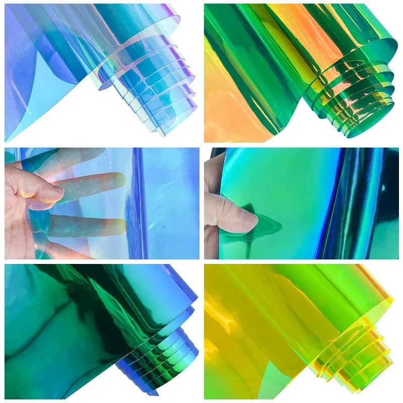 Tessuto in PVC Olografico Iridescente Trasparente 30x135cm, Vinile Laser Arcobaleno per Borse Fai-da-Te, Patchwork, Fiocchi e Creazione di Gioielli