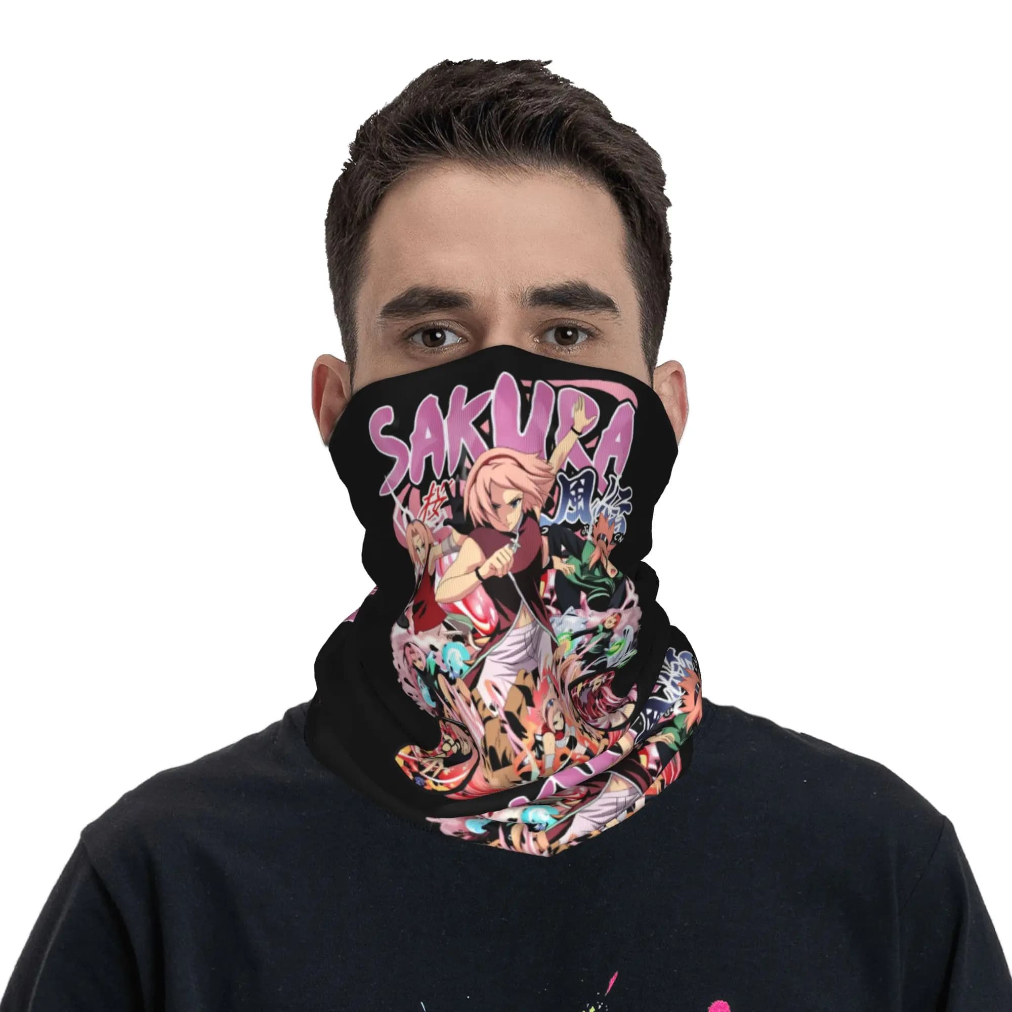 Bandana Sakura Haruno N-Naruto, Scaldacollo Antivento, Copriviso, Sciarpa, Copricapo Anime per Uomo e Donna, Balaclava Tubolare