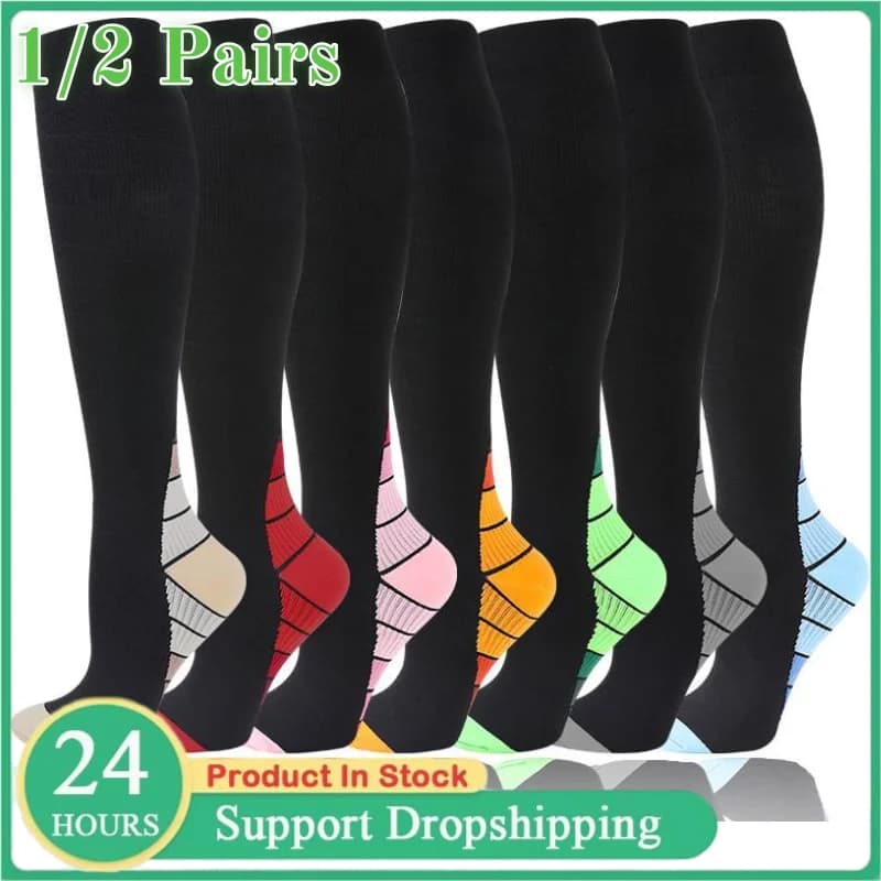 Women's and Men's Compression Socks Pressure Socks for Outdoor Sports Racing Long Jumping Socks for Fitness Pulp Socks Men's Unisex Muscle Socks YS1009