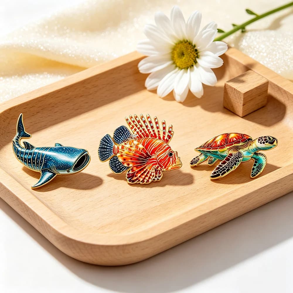 3Pcs Ocean Animal Enamel Pins Set Whale Shark Lionfish Sea Turtle Lapel Brooches for Bag And Clothing Decor