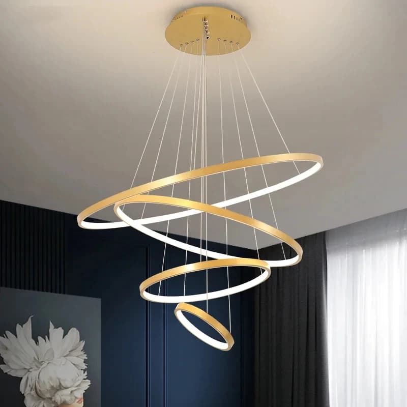 Lampada a Sospensione LED Moderna, Lampadario a Cerchi Neri, Illuminazione a Soffitto per Soggiorno, Sala da Pranzo, Cucina, Illuminazione Interna