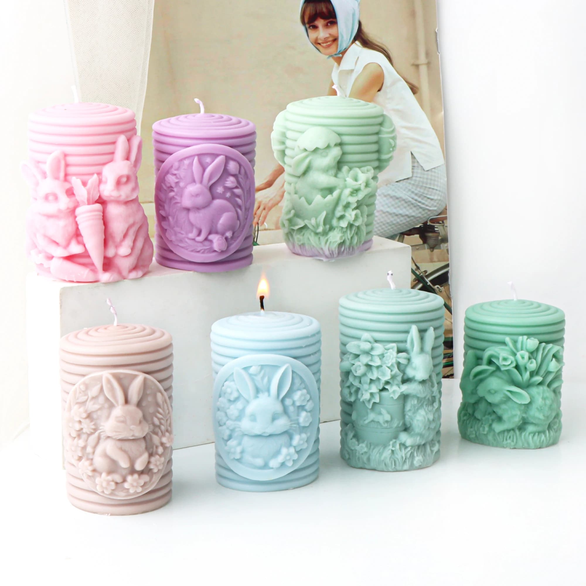 3D Easter Rabbit Candle Silicone Mould Rabbit Embossed Cylindrical Soap Resin Plaster Mould Animal Making Decorative Gifts Can