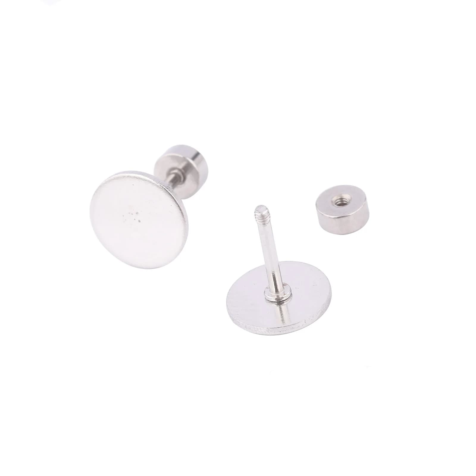 20 pz In Acciaio Inox 8mm Cerchio Pad Orecchino Post Borchie Risultati Con Vite Backs Orecchini Fai Da Te Base Spazi Vuoti Per La Produzione di Gioielli