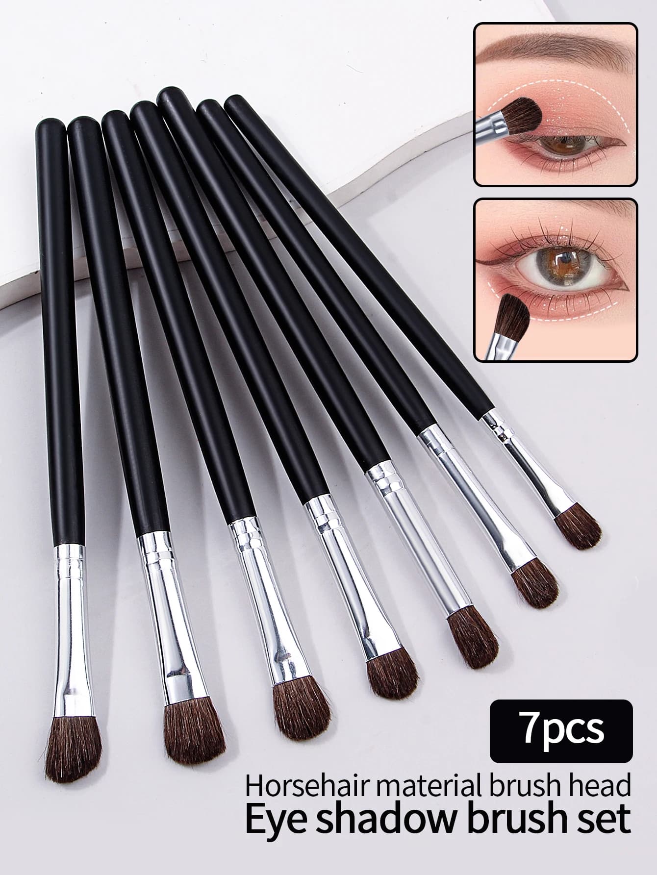 7 eye makeup brushes, pony hair brushes, professional shade brushes set, soft and portable, professional beauty tools