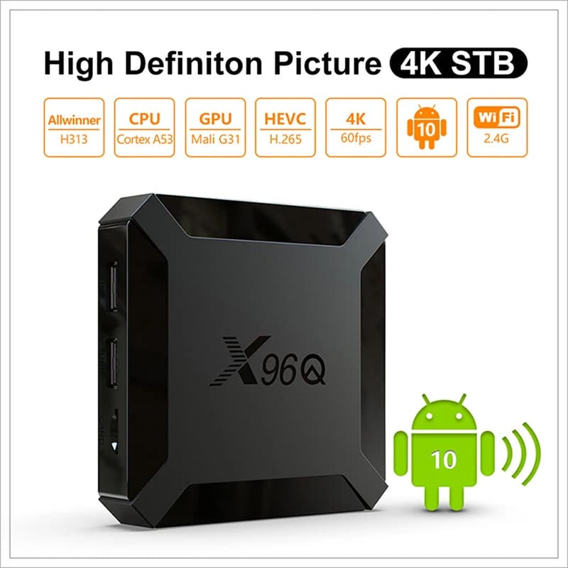 X96Q Lettore multimediale 4GB 64GB Android 10.0 TV Box Allwinner H313 Quad Core 4K 2.4G Wifi 1GB 8GB Set Top Box