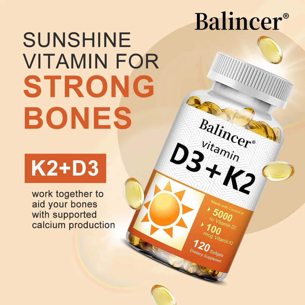 Vitamin D3 K2 capsules for heart health, joints and bones, multivitamin supplement D3 K2