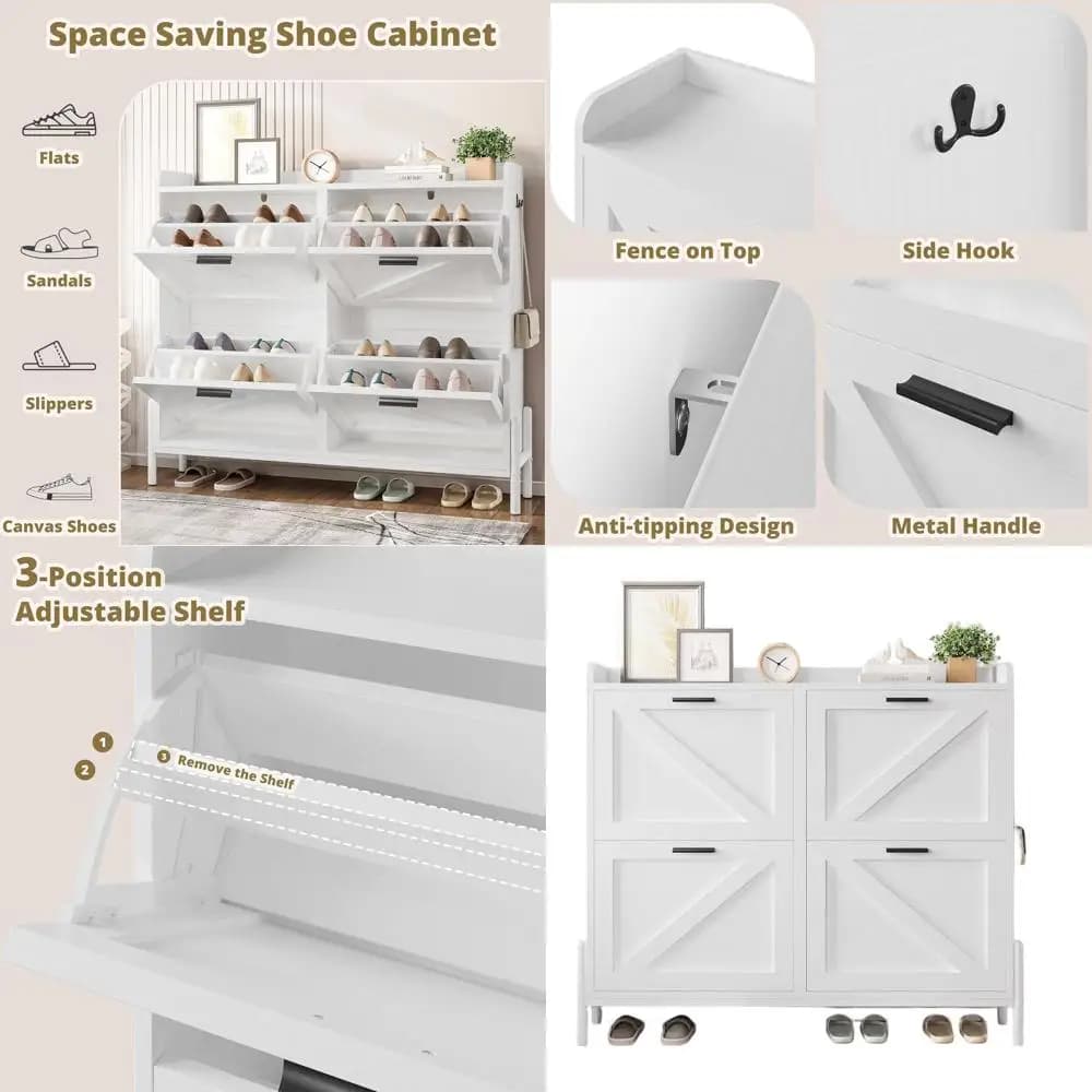 4 shelves shoe rack with adjustable shelves, Independent Organizer for Entrance, Corridor, Living room - White