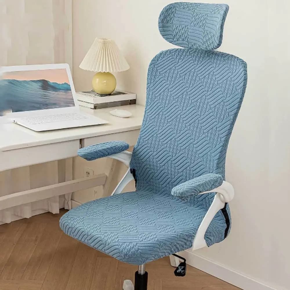 3D Embossed Office Chair Cover Solid Color Elastic Gaming Chair Cover Stretch Dustproof Chair Seat Slipcovers Computer Room