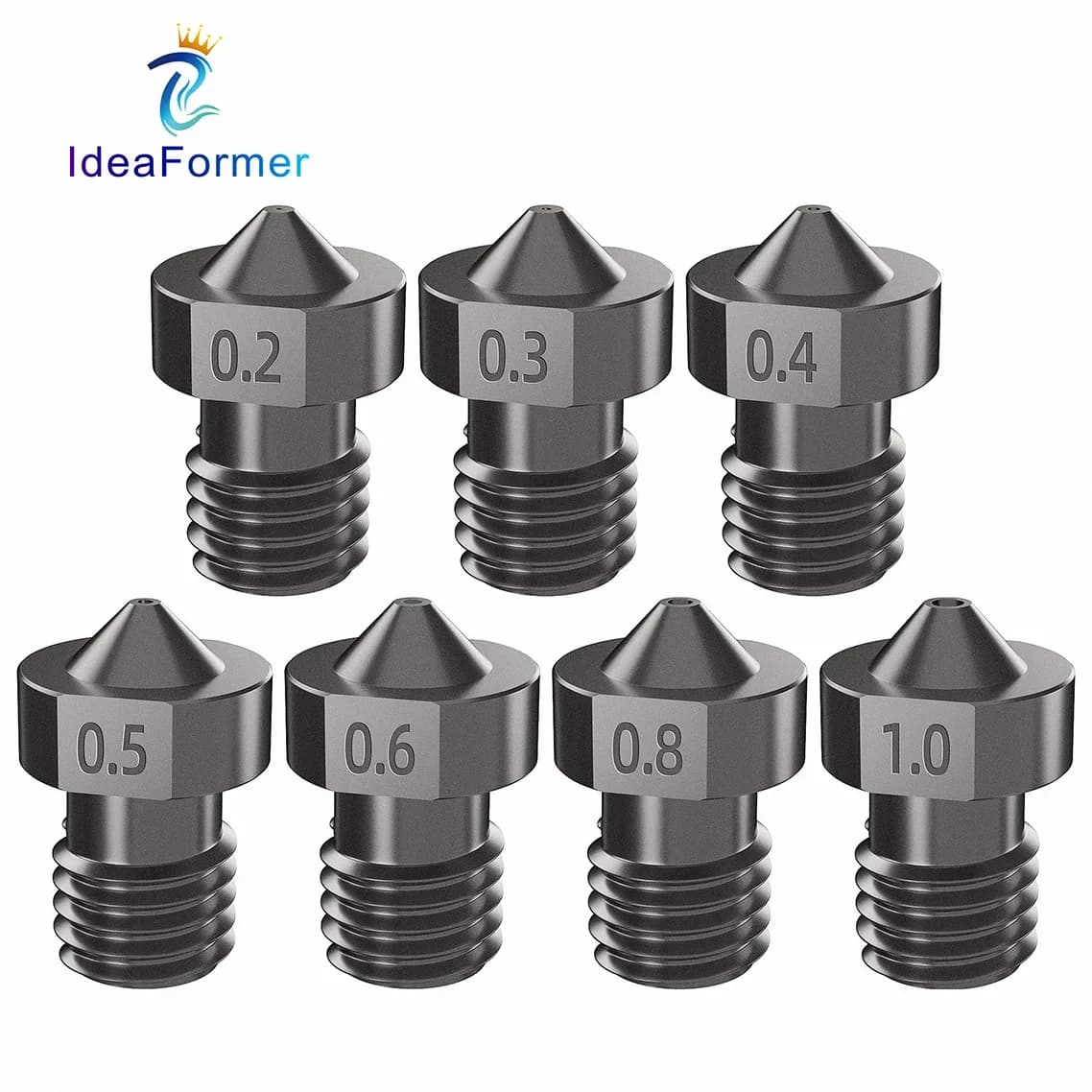 V6 Tempered Steel Ugello 0.2/0.4/0.6/0.8/1mm 1.75mm Filament M6 3D Printer Nozzle For Ender 3 Hotend Titan Extruder Prusa i3 MK3