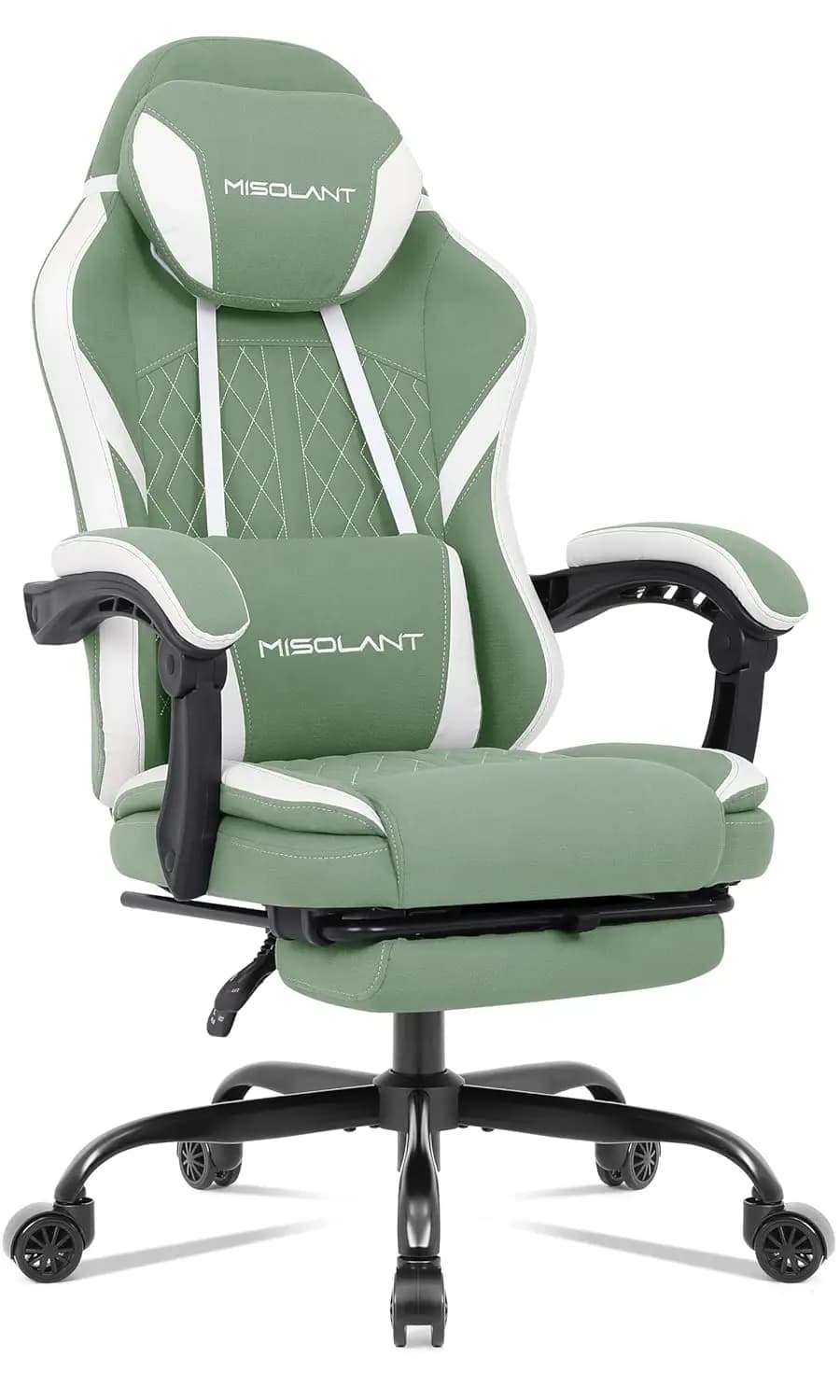 Sedia da Gaming in Tessuto con Schienale Alto Ergonomica Reclinabile 90-155° ° Poggiapiedi Regolabile con Poggiatesta e Supporto Lombare Massaggiante per Adulti, Personalizzabile