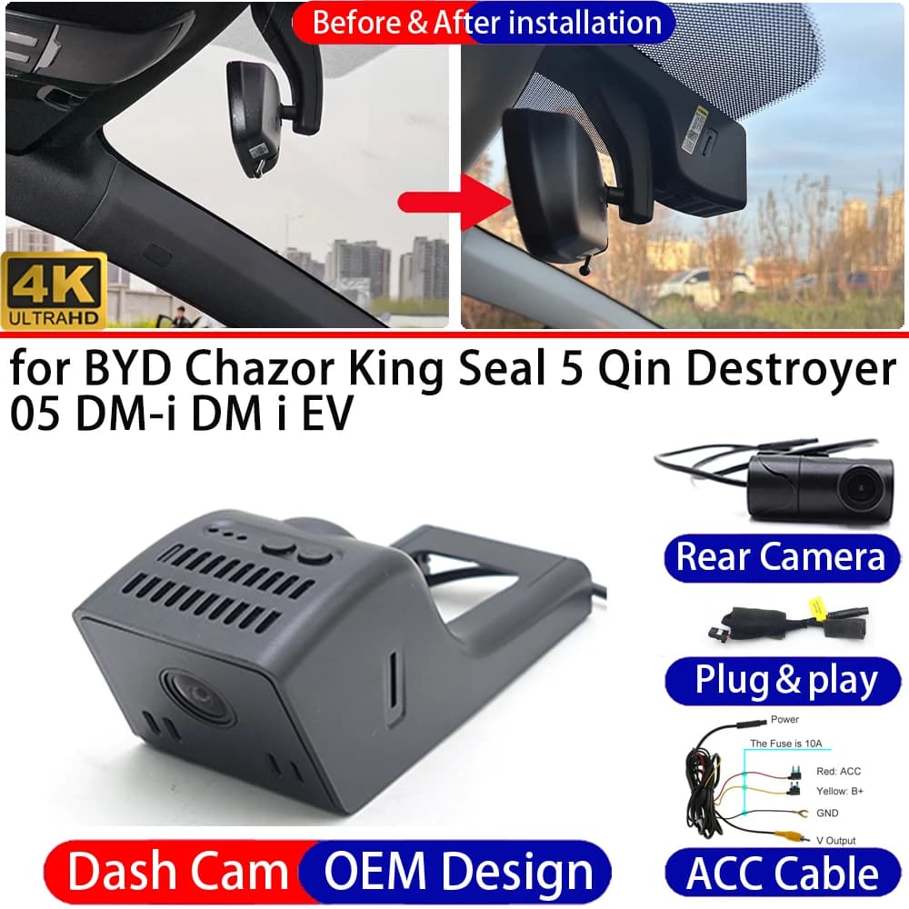 Dash Cam for BYD Chazor King Seal 5 Qin Destroyer 05 DM-i DM i EV Front＆Rear 4K DVR Dashboard Camera Video Recorder Parking Mode