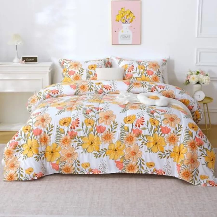 Set Copripiumino Floreale, 2 Pezzi, con Chiusura a Cerniera, Set Biancheria da Letto in Microfibra Morbida e Traspirante con 4 Pezzi