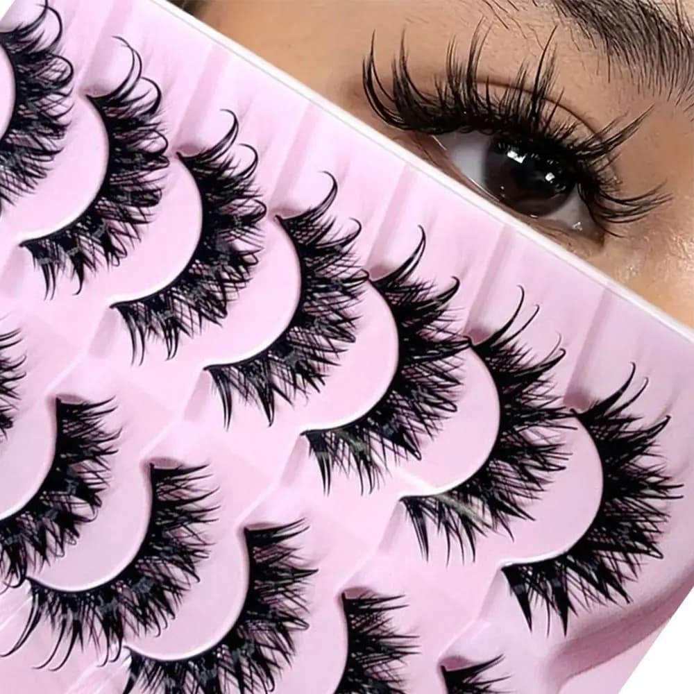 Ciglia Finte Effetto Umido Wispy Cruelty-Free, Ciglia Finte Manga Voluminose con Punte Spigolate, Ciglia Finte Drammatiche a Curvatura D per Trucco Donna