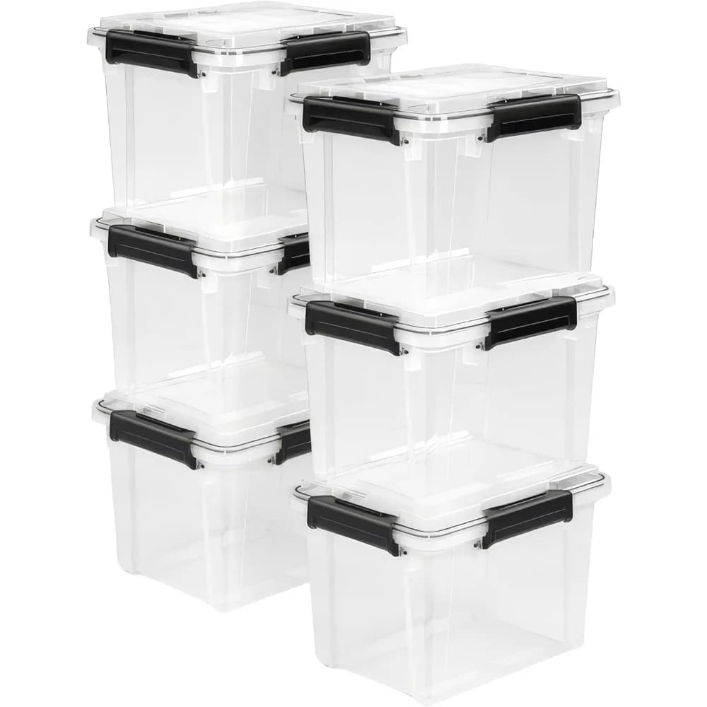 Set di 6 Contenitori Impilabili Trasparenti da 19 Qt con Coperchi - Scatole Impermeabili per Organizzazione Domestica