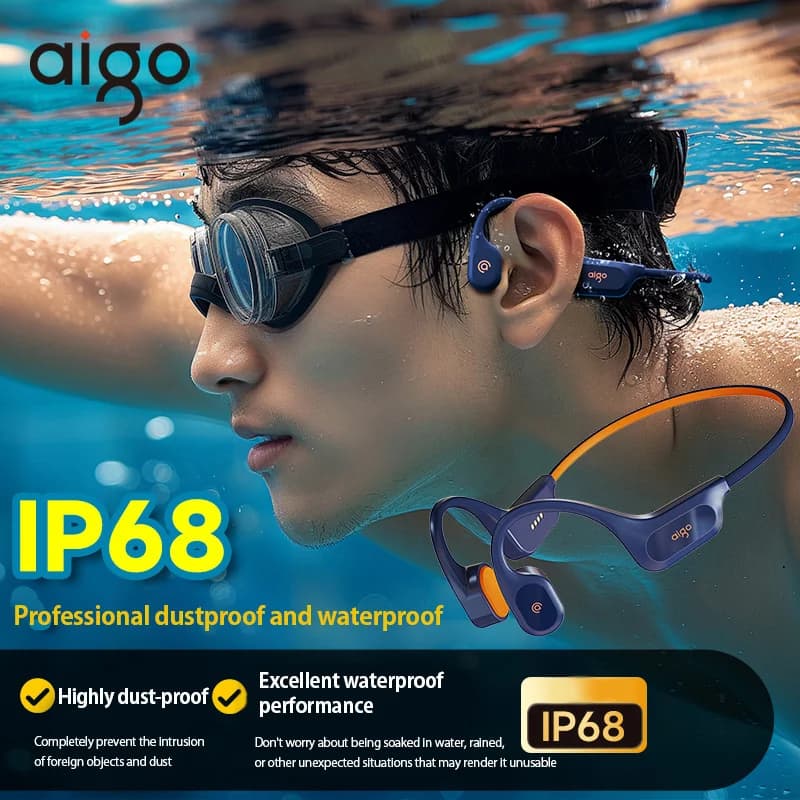 Aigo GS06 Swimming Bone Conduction Earphone Professional Waterproof IP68 Wireless Open Wearable BT 5.4 32GB MP3 Sport Headset