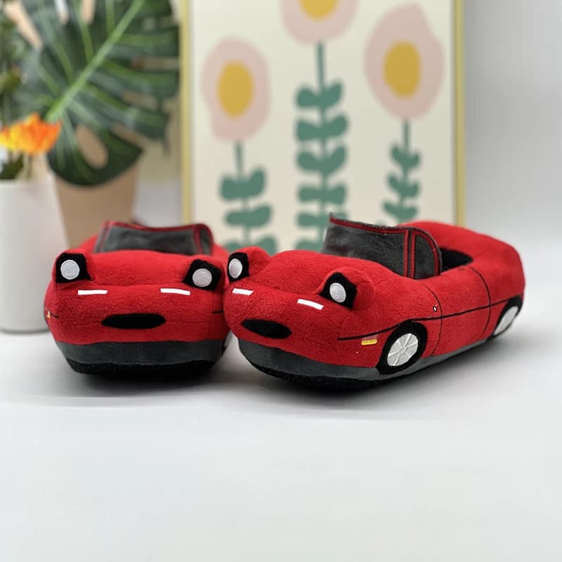 Pantofole in peluche per auto rosse Divertenti scarpe imbottite a forma di veicolo Pantofole da interno Donna Uomo Pantofole da casa calde Regali di Natale