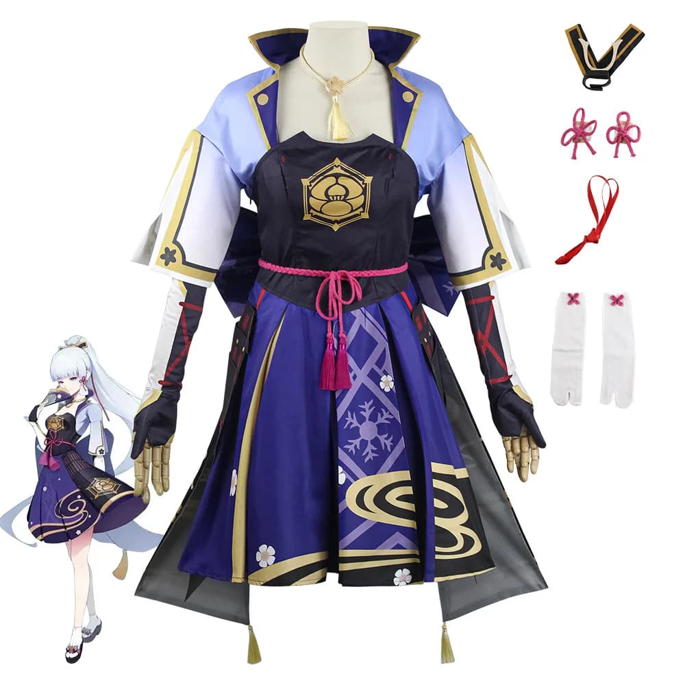 Costume Cosplay Kamisato Ayaka del Gioco Genshin Impact, Abito con Parrucca, Set Completo per Donne