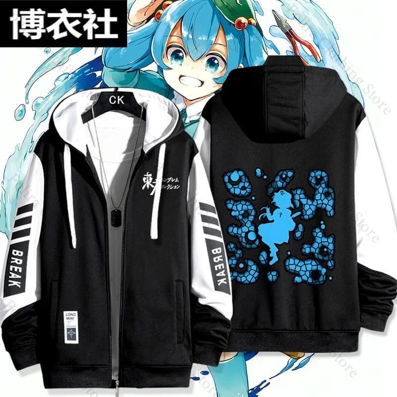 Game Touhou Project Kawashiro Nitori Series Print Hoodie Autumn Long Sleeve Hooded Zip-up Man Hoodie Women Men Clothing