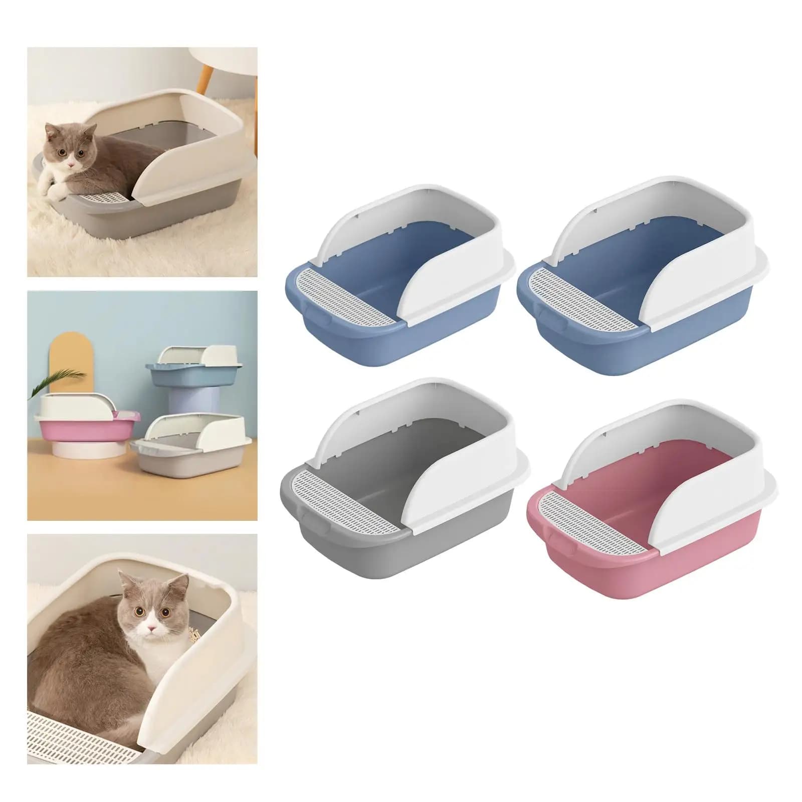 Cat Toilet Travel Durable Semi Enclosed Anti Splashing Sandbox for