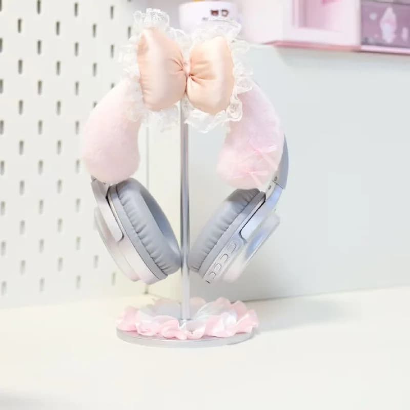 Cute Bow Head Mounted Headphone Stand Handmade Custom Desktop Storage Rack Display Stand Earphone Decoration Accessories Gift
