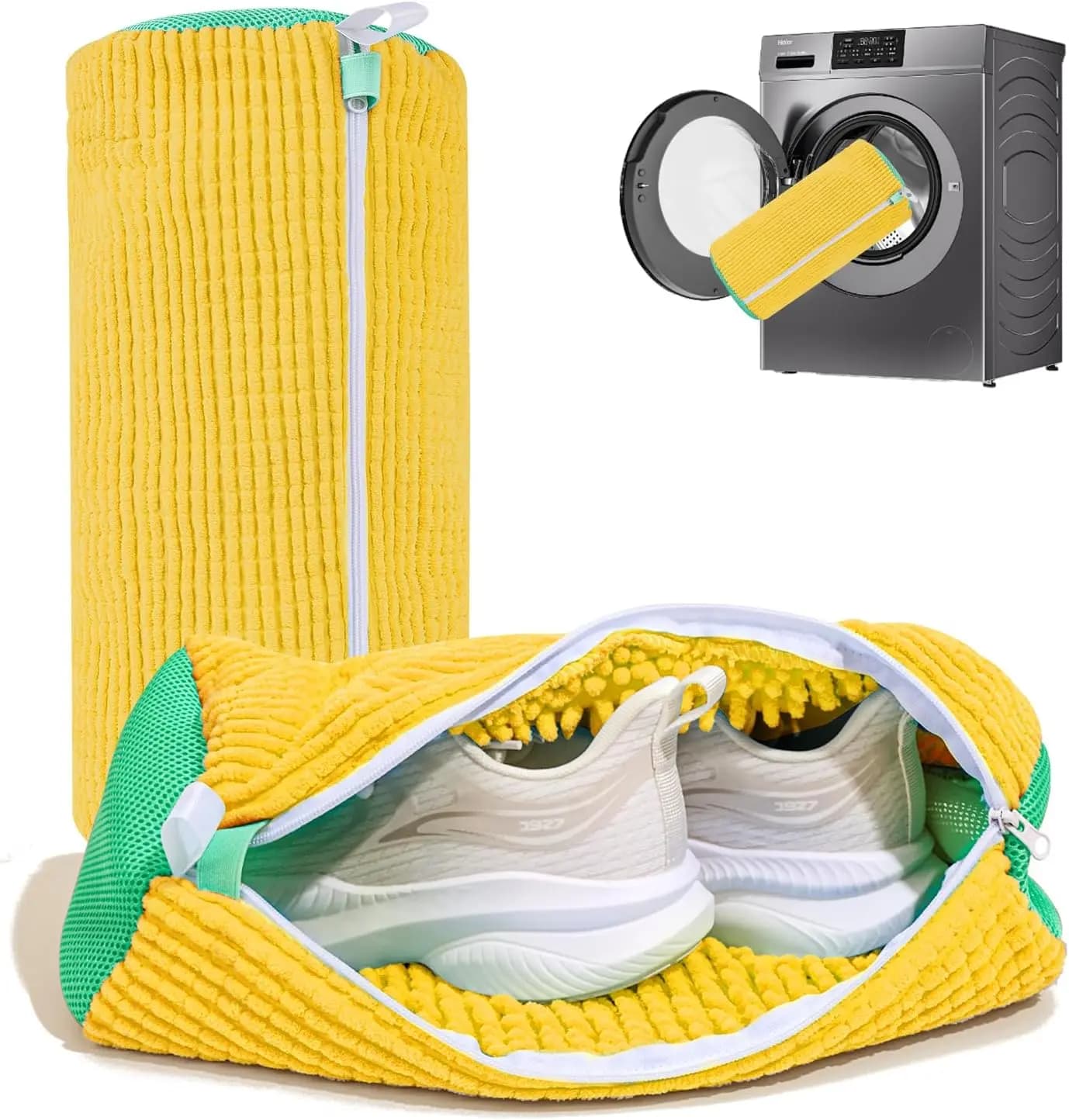 Sacchetto per Lavaggio Scarpe: 2 Sacchetti Riutilizzabili per Lavatrice per Sneakers e Scarpe da Tennis - Pulizia Profonda in Lavatrice e Asciugatrice (Giallo, 2 Pezzi)