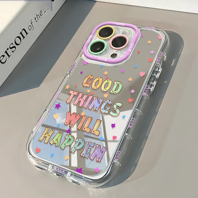 Custodia per telefono a specchio con testo inglese colorato e stelle, anti-caduta e anti-polvere, per iPhone 17 AIR 16 15 14 13 12 11 PRO MAX PLUS