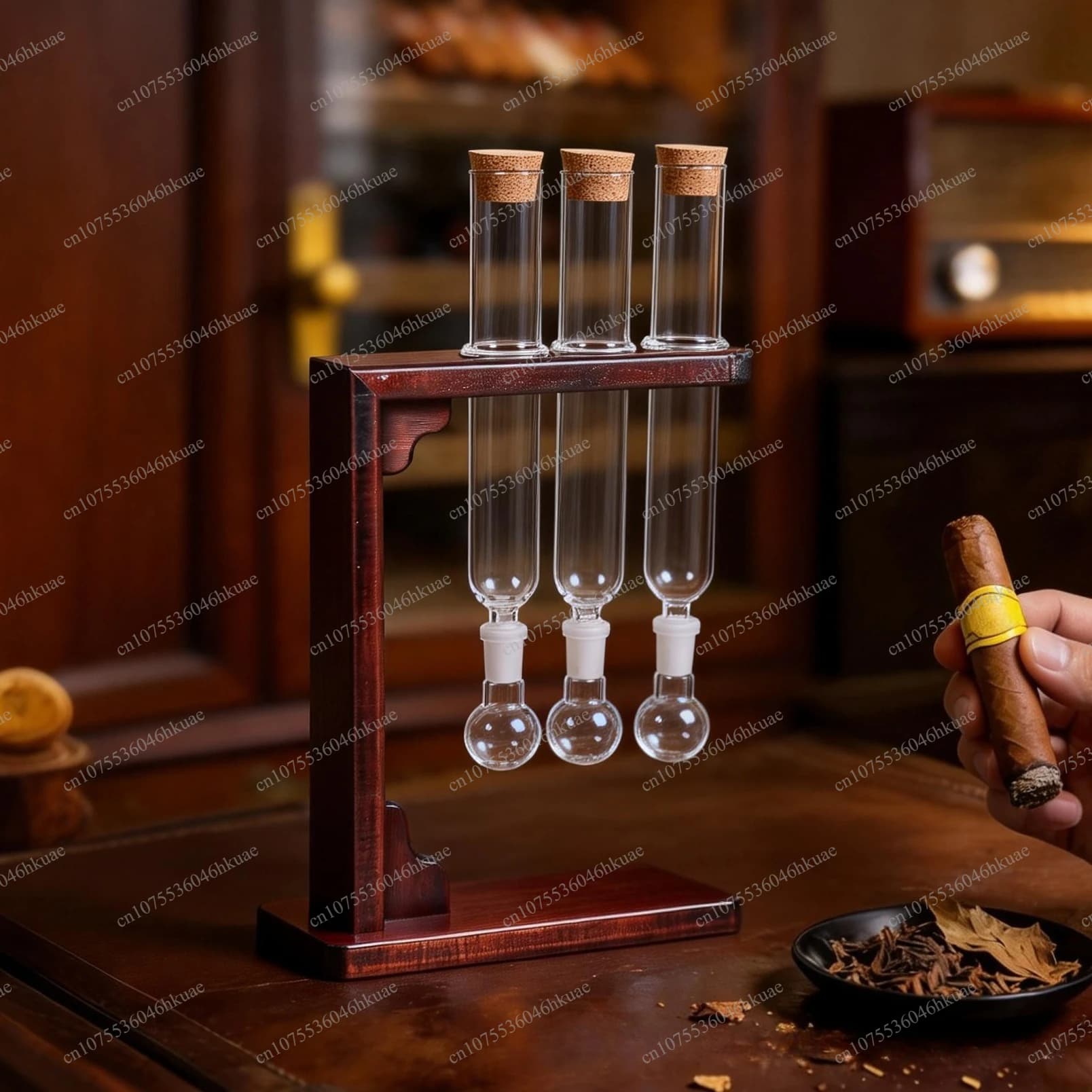 Set Contenitore Humidor in Vetro per Sigari con Diffusore di Aroma, Base Solida e Tappo in Legno, Tubo per Conservazione Sigari Domestico, Regalo Festivo