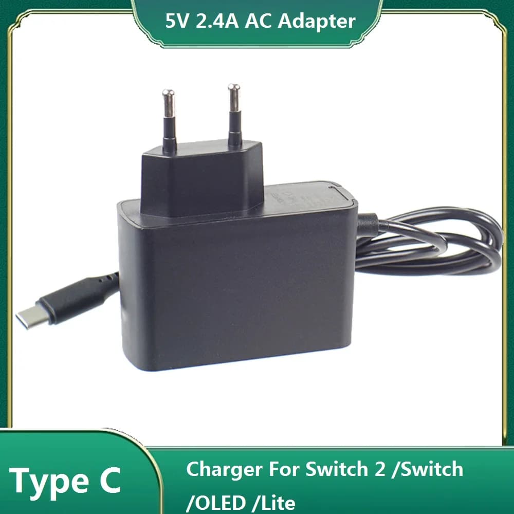 Caricabatterie di ricambio Type-C da 12W 5V 2.4A, adattatore AC100V-240V per console di gioco Switch OLED Lite NS NX, alimentatore USB-C con spina US/EU