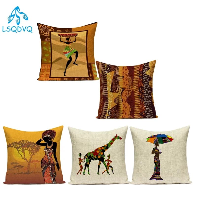 Fodera per cuscino per divano in poliestere con geometria geometrica da donna africana nera per divano, casa, soggiorno, almofadas