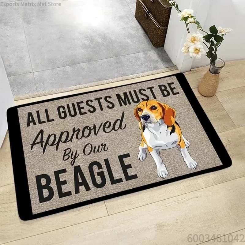 Funny Beagle Doormat Anti‑Slip Floor Rug, All Guests Must Be Approved By Our Beagle Slogan Mat Unique Entrance Home Decor