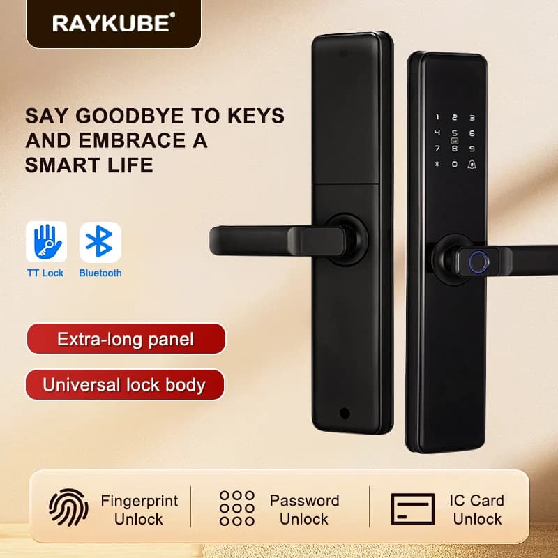 RAYKUBE P6 TT Lock Serratura Intelligente Bluetooth con Impronta Digitale e Password Elettronica con Pannelli Maniglia Ultra Lunghi e Grandi