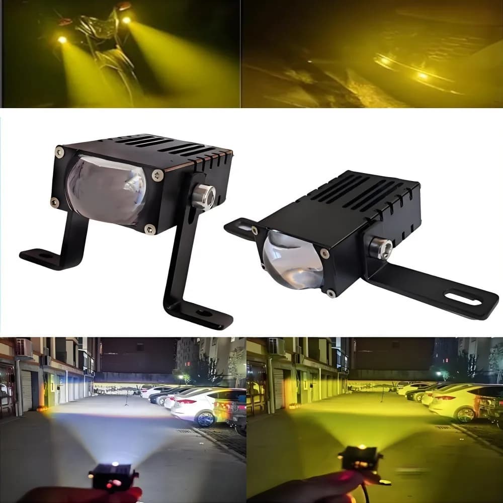Faretti per moto 2 pezzi LED, dMini faretto per griglia LED faro paraurti fendinebbia ausiliario bianco/ambra lente per proiettore lavoro L