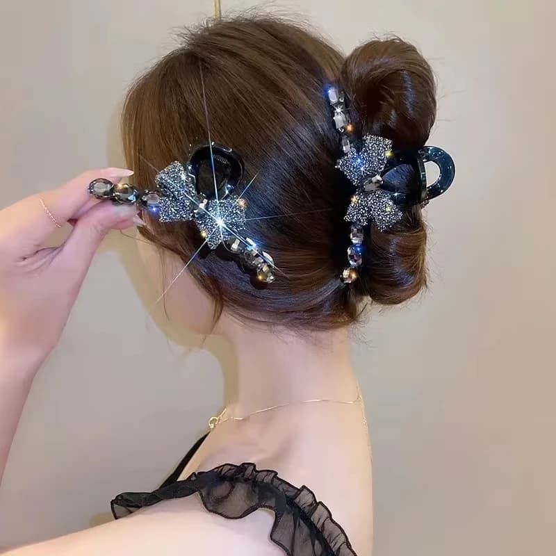 New Korean Resin Bow Crab Clip Shiny Zircon Women Large Disc Hairpin Hair Accessories Girl Jewelry Party Gift