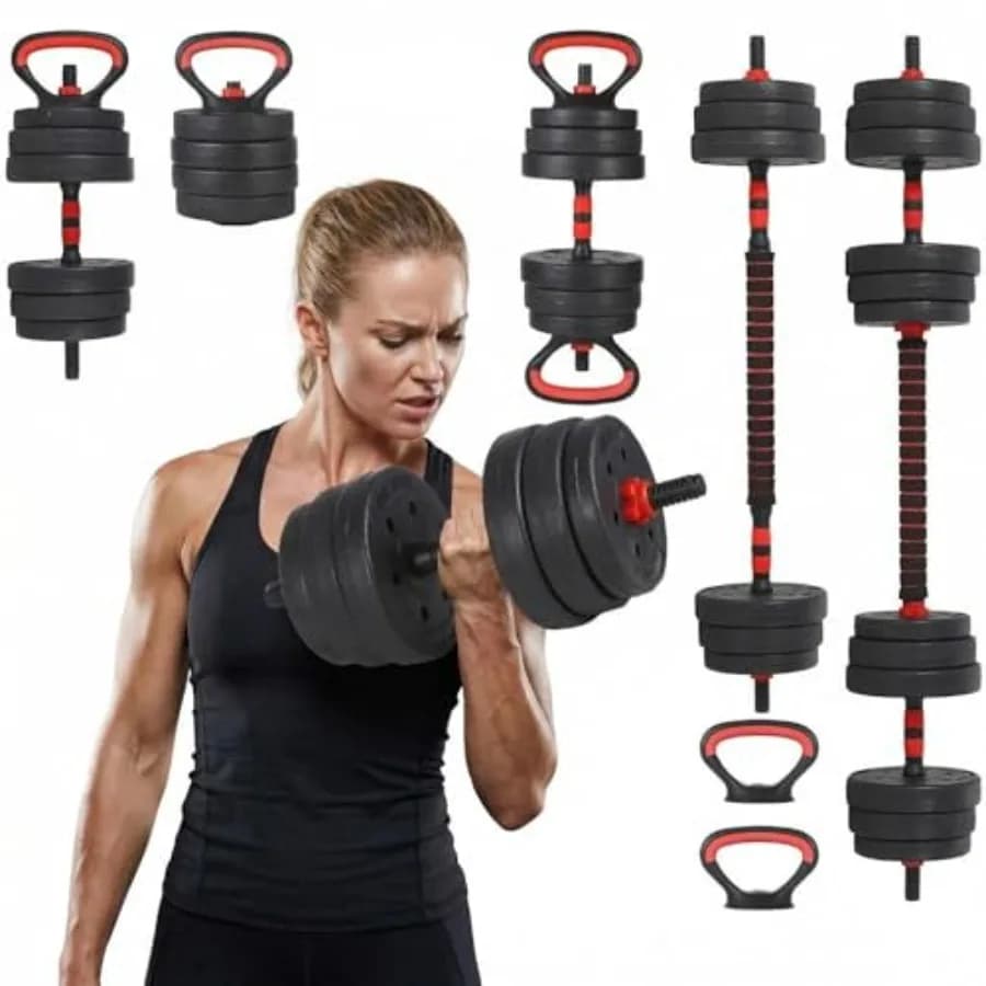 Set di Manubri Regolabili 44lb 55lb 66lb con Connettore Convertibile in Bilanciere, Kettlebell e Supporto per Flessioni - Pesi Liberi 5-in-1