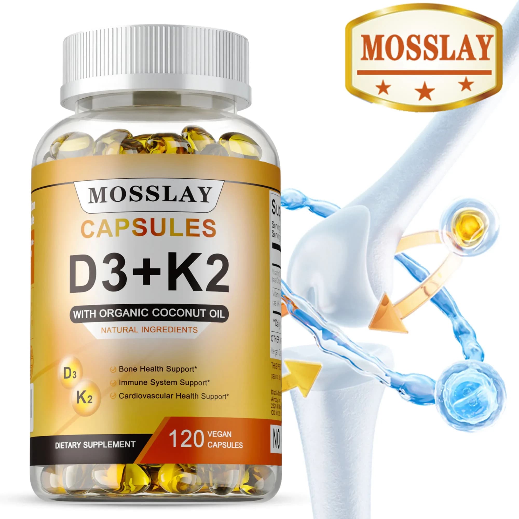 Vitamin K2 (MK7) with D3 supplement Non-GMO food supplement for bones, teeth, muscles and immune health support