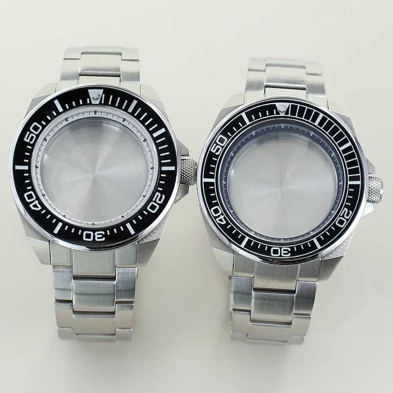43.8mm Replacement Watch Cases With Chapter Ring Sapphire For Mod Samurai NH35 NH36 NH38 NH34 316L Steel Bracelet Ceramic Bezel
